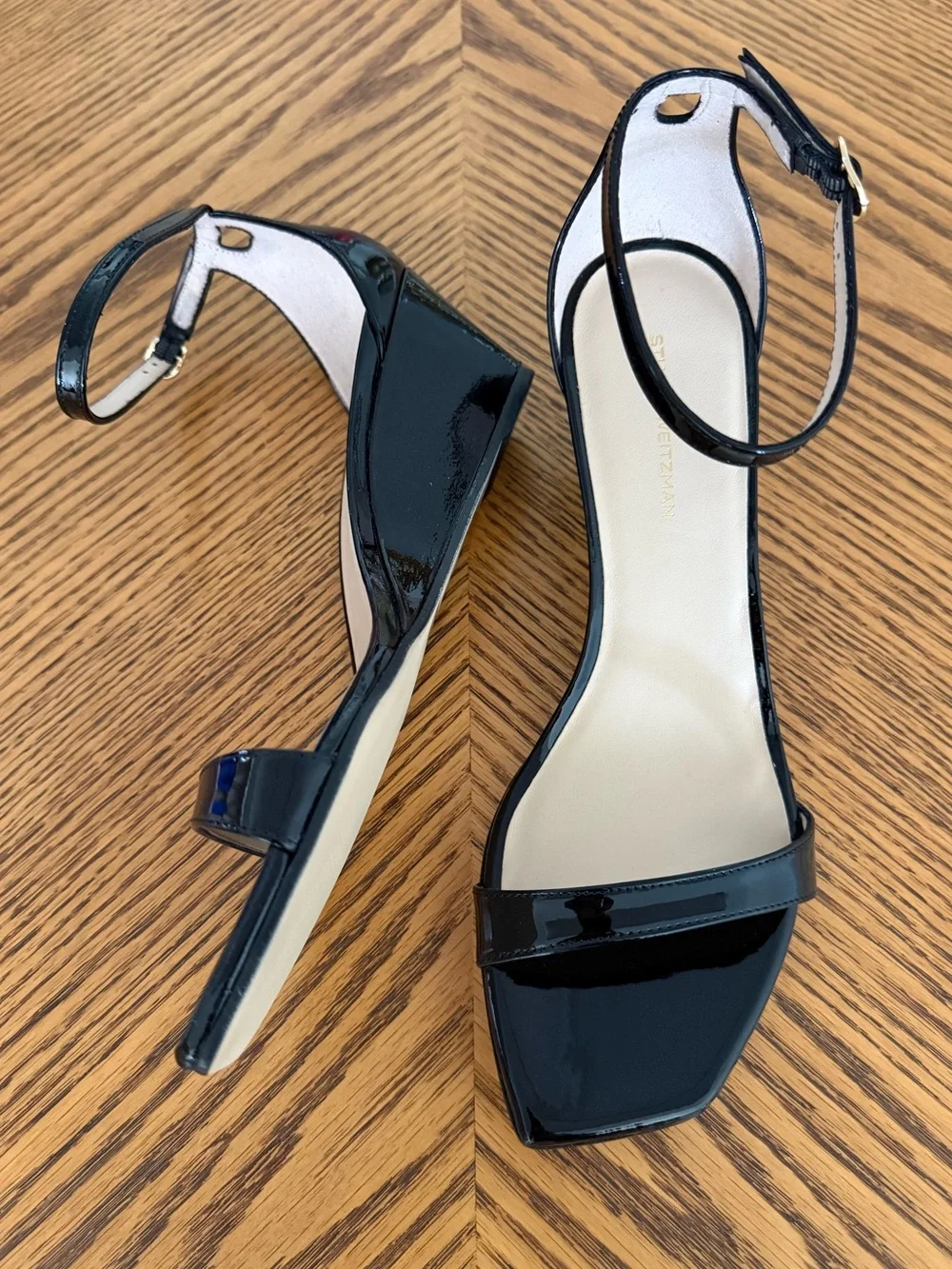 STUART WEITZMAN Nudistcurve 50 Patent Wedge Sandal - Black - Picture 12 of 12